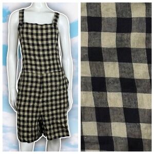 NWT PYNE & SMITH No. 11 Linen Shortalls Gingham Montmartre Check Lagenlook Plaid